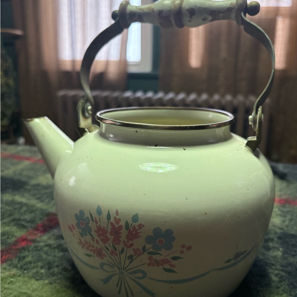 Vintage Floral Enamel Teapot